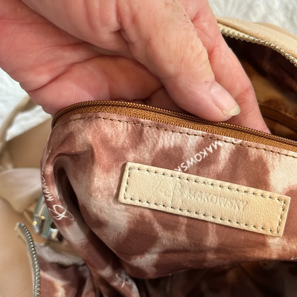 B Makowsky Beige Leather Hobo Shoulder Bag